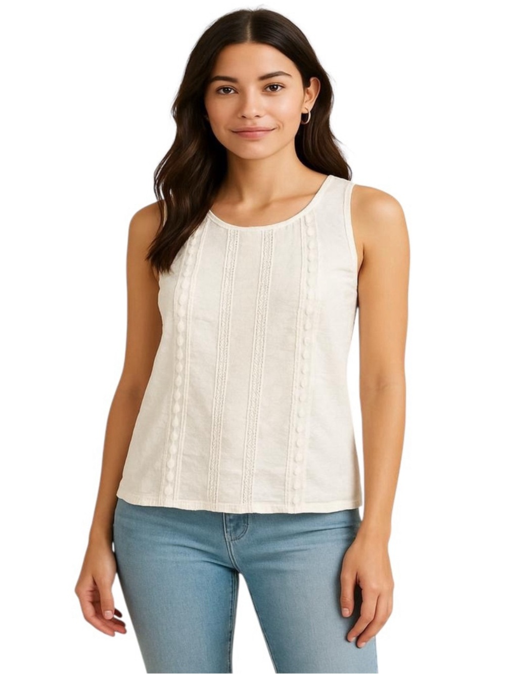 Skies Are Blue Airika Woven Lace Front Knit Top, Medium